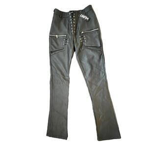 NEW Murci Vegan Leather High Rise Lace Up Black Pants - sz4